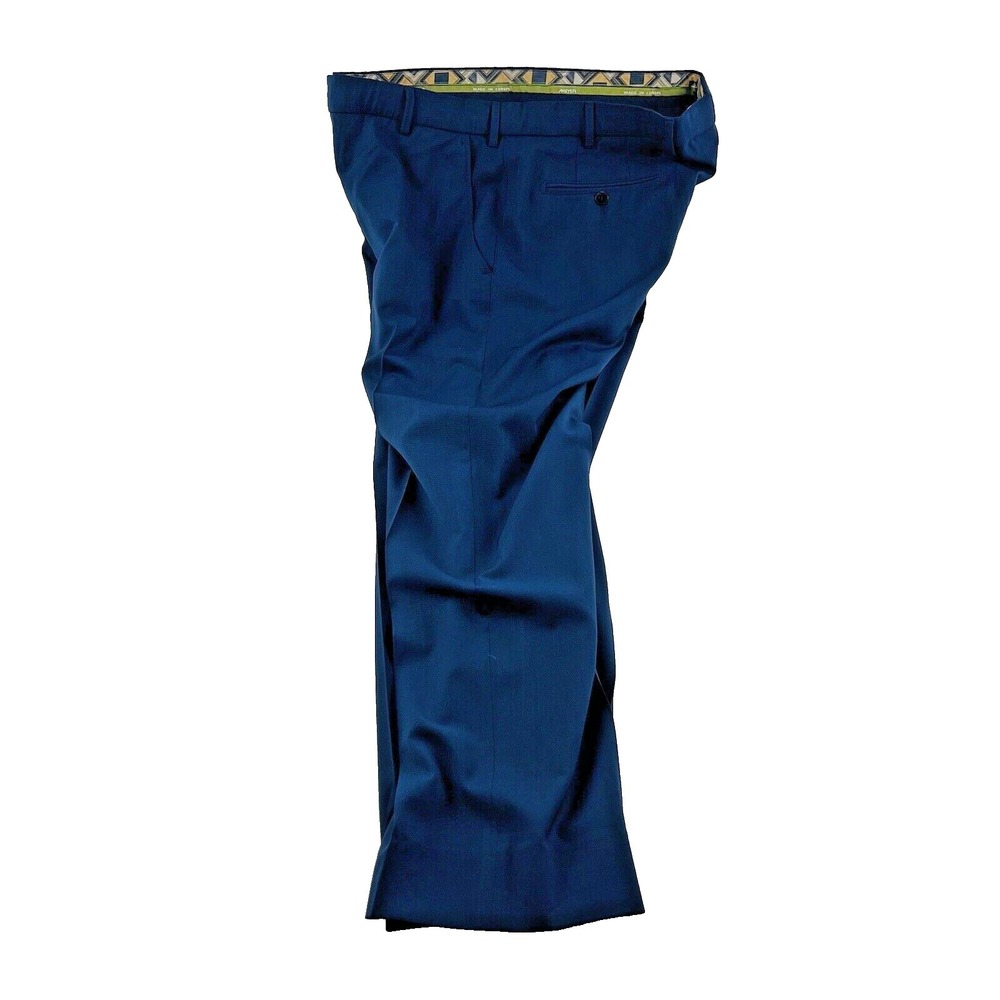 Meyer Bonn Blue Flat Front Polyester Wool Elastane‎ Dress Pants Size 36X28 +1.5"